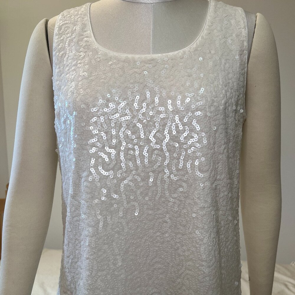 NWT LAFAYETTE 148 NEW YORK- NEW Sequin Stretch Tank Top-White/Cloud-Size Small